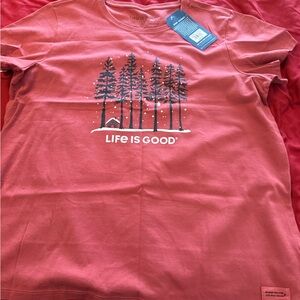 Life Is Good Red T-Shirt with Tree Design